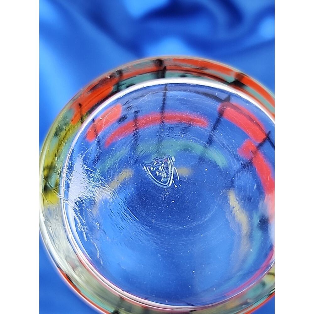 2 Federal Clear Drinking Glasses Red Teal Yellow Black 12oz Barware Tumblers MCM - Picture 4 of 4